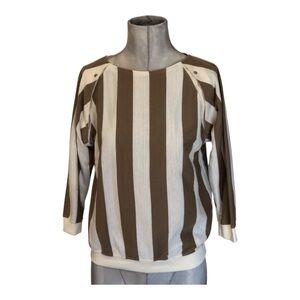 Vtg Women's Striped Crew Neck Knit Top - Brown and Cream